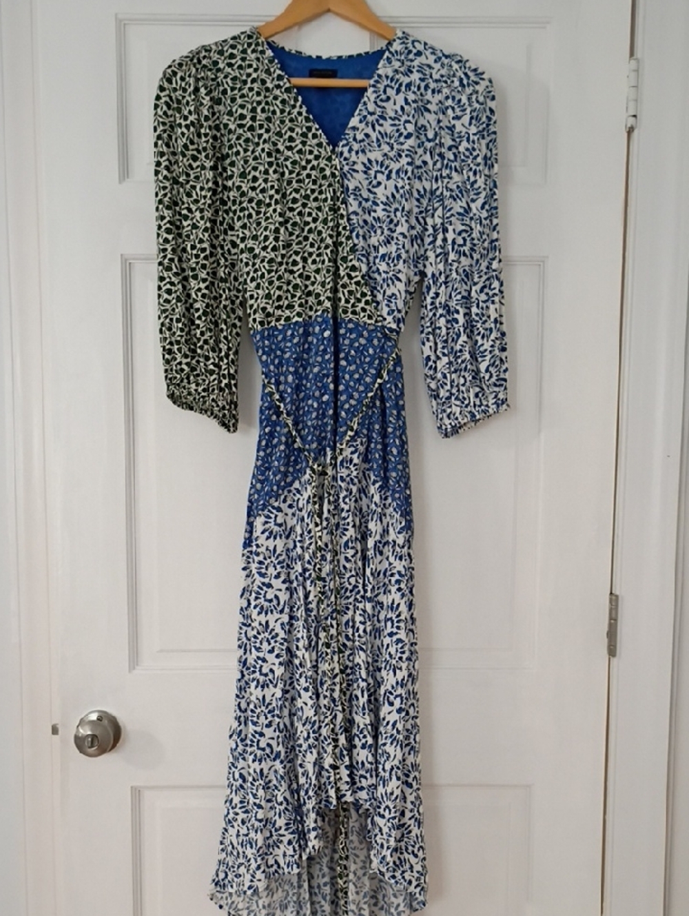 Ann Taylor Blue and Green Mixed-Print High-Low Maxi Dress